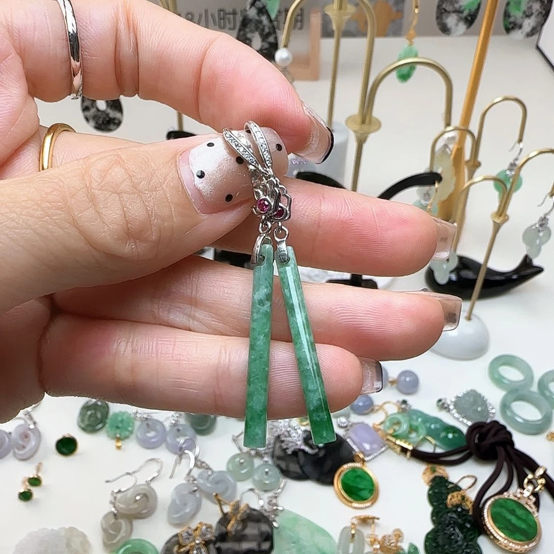 翡翠银S925镶嵌耳饰耳钩款