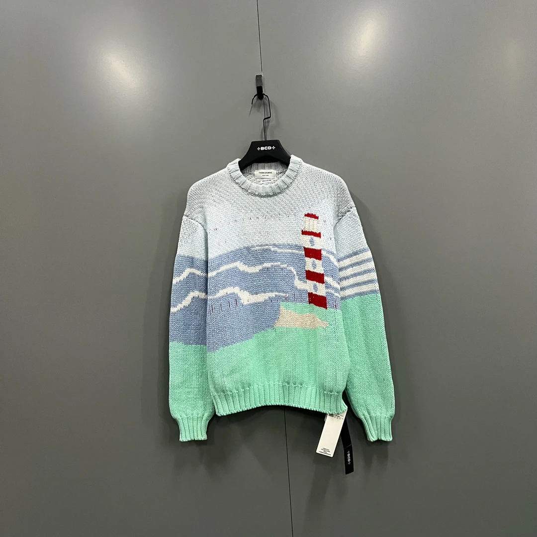99新 THOMBROWNE h929  灯塔图案印花毛衣 4码/018041