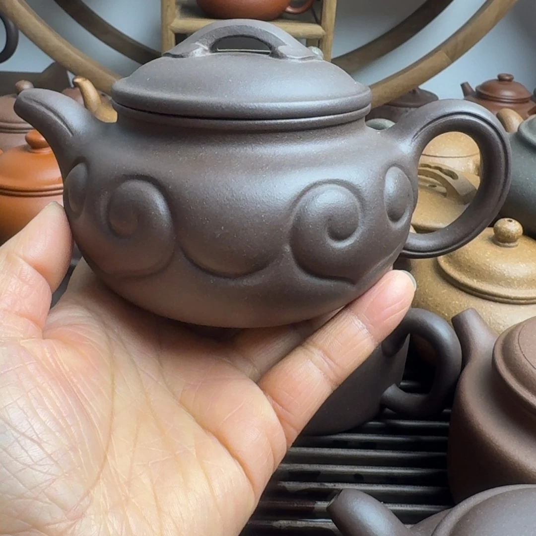 茶壶紫砂280cc仿古如意青灰紫泥