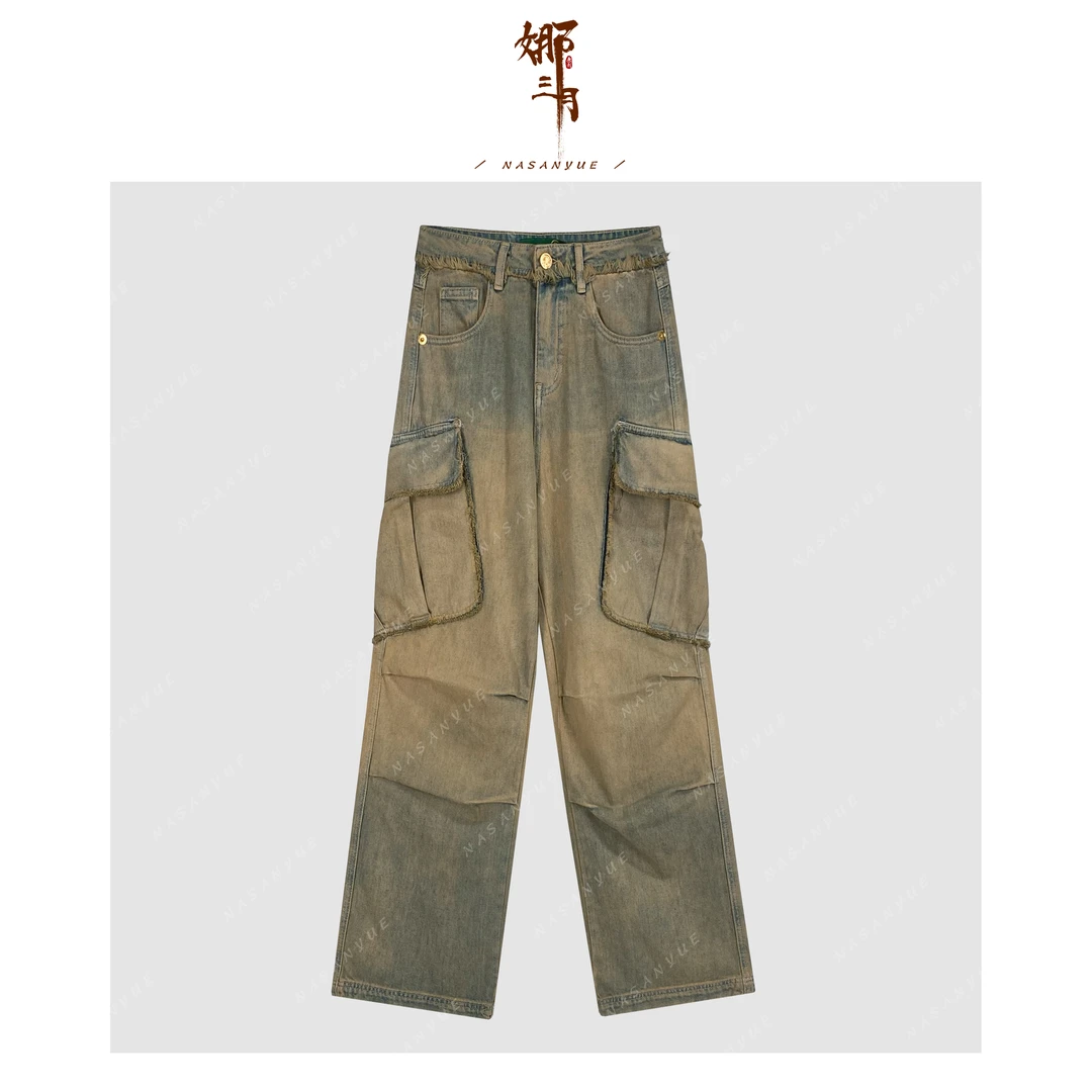 【自由·随风】休闲时尚酷飒风水洗牛仔A612工装裤