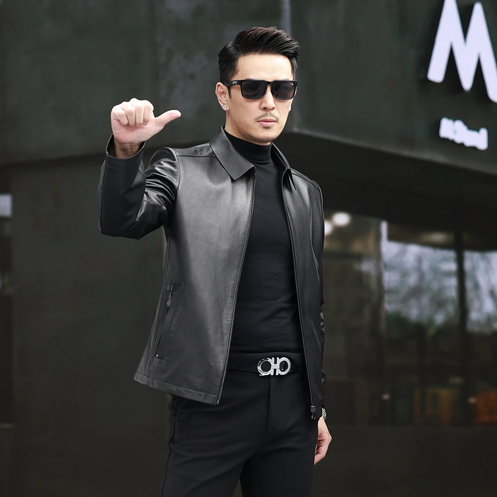 25882海宁真皮皮衣男款男士新款春秋皮夹克头层牛皮休闲外套时尚