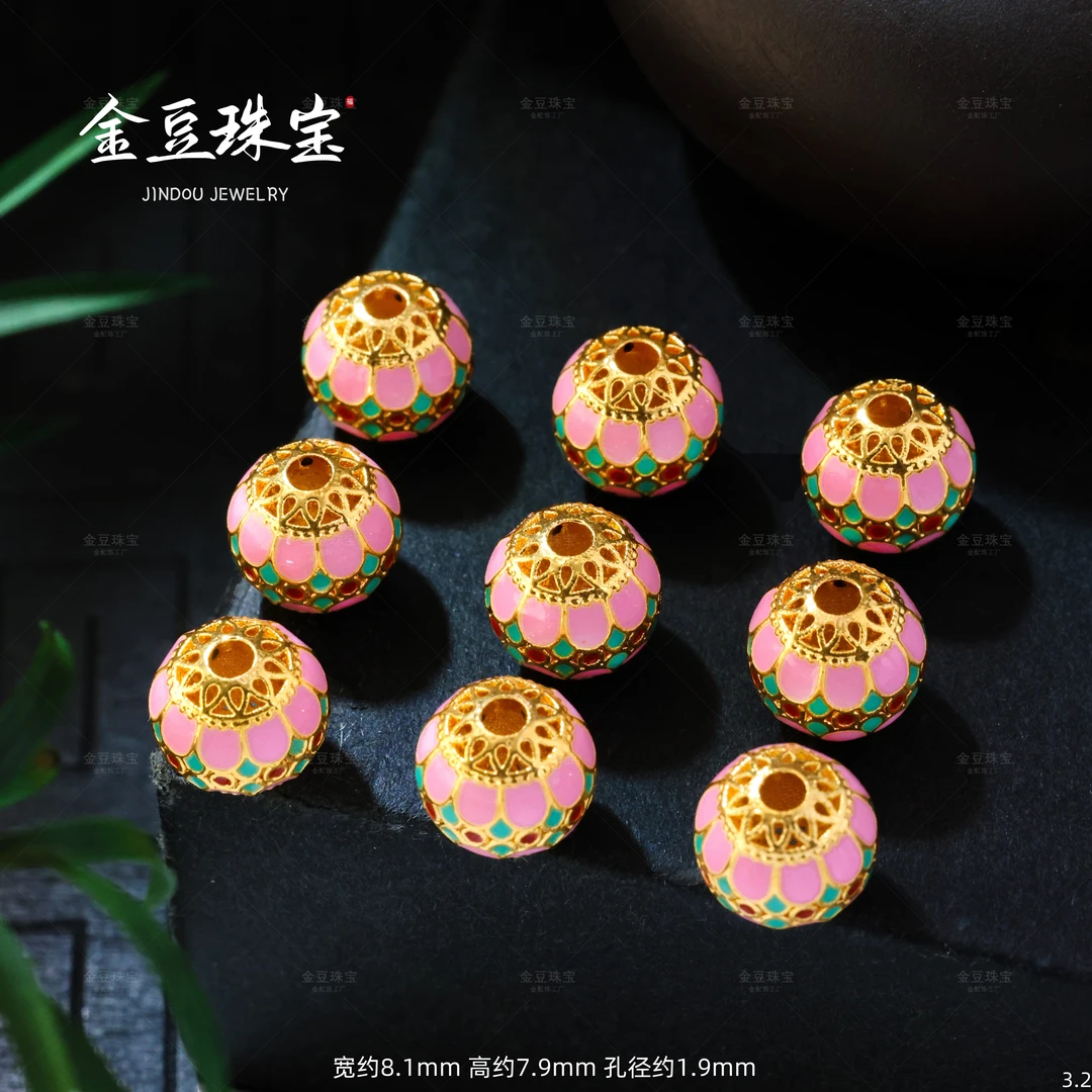 【金豆工厂】18K金8mm锦绣年华樱花粉圆珠隔珠（厚5D金）V