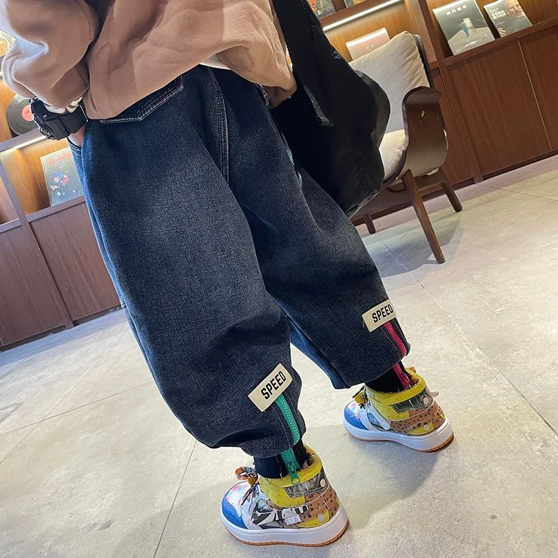 男童裤子加绒加厚冬季牛仔裤男宝宝棉裤一体绒冬装儿童秋冬款童装