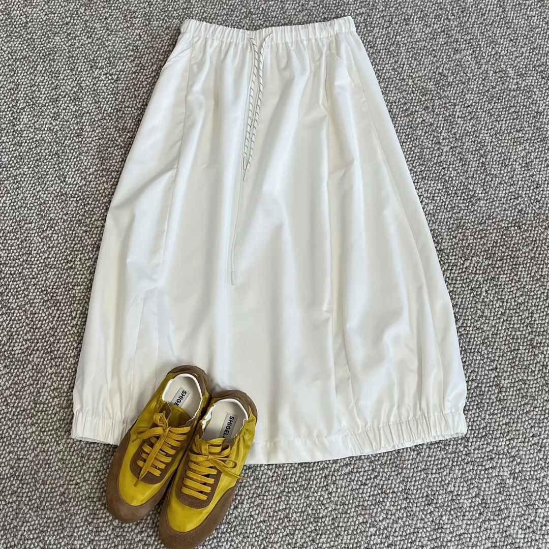 FY6150夏季松紧高腰抽绳半身裙新款宽松休闲百搭花苞A字半身裙