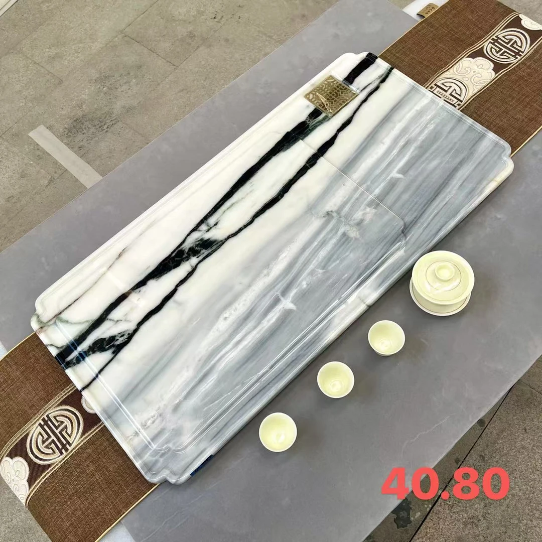 天然奢石熊猫白茶盘湿泡茶具手工盘子创意茶托真品原石茶托