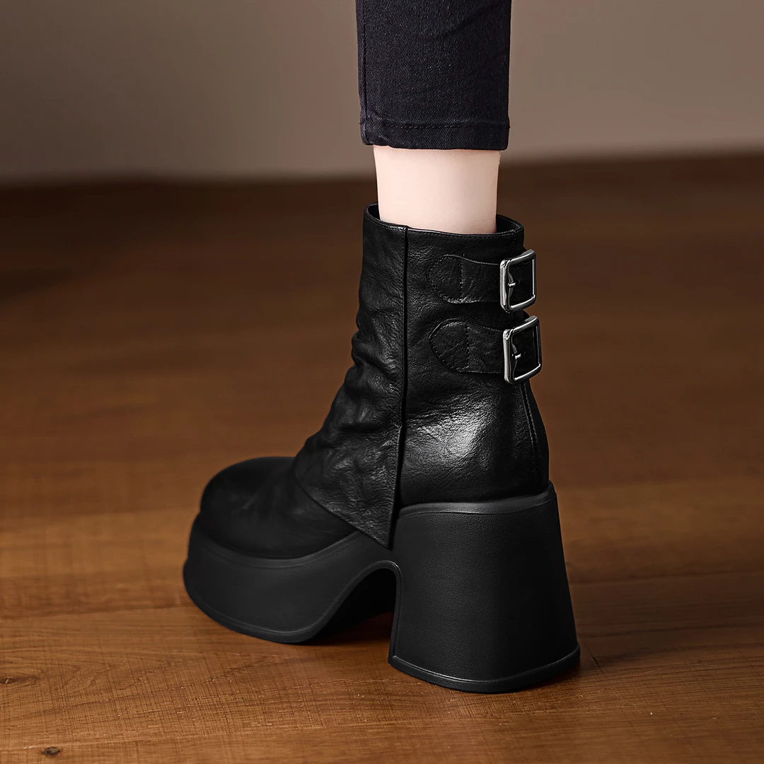 小个子增高10cm秋冬复古马丁靴英伦厚底短靴褶皱裤管靴法式瘦瘦靴