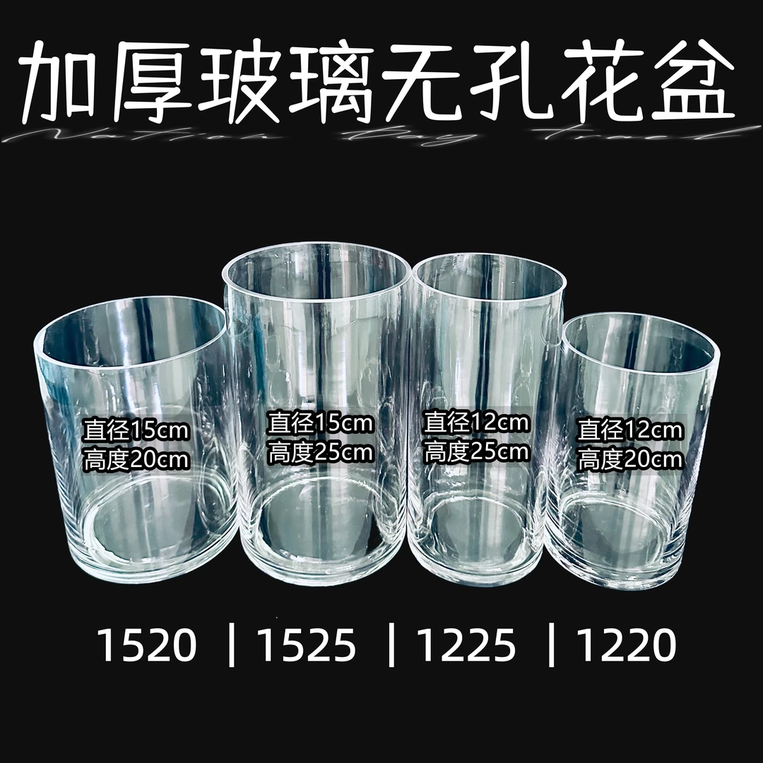 玻璃花盆加厚底部无孔透明圆型直筒盆适用于兰花盆栽蝴蝶兰花盆