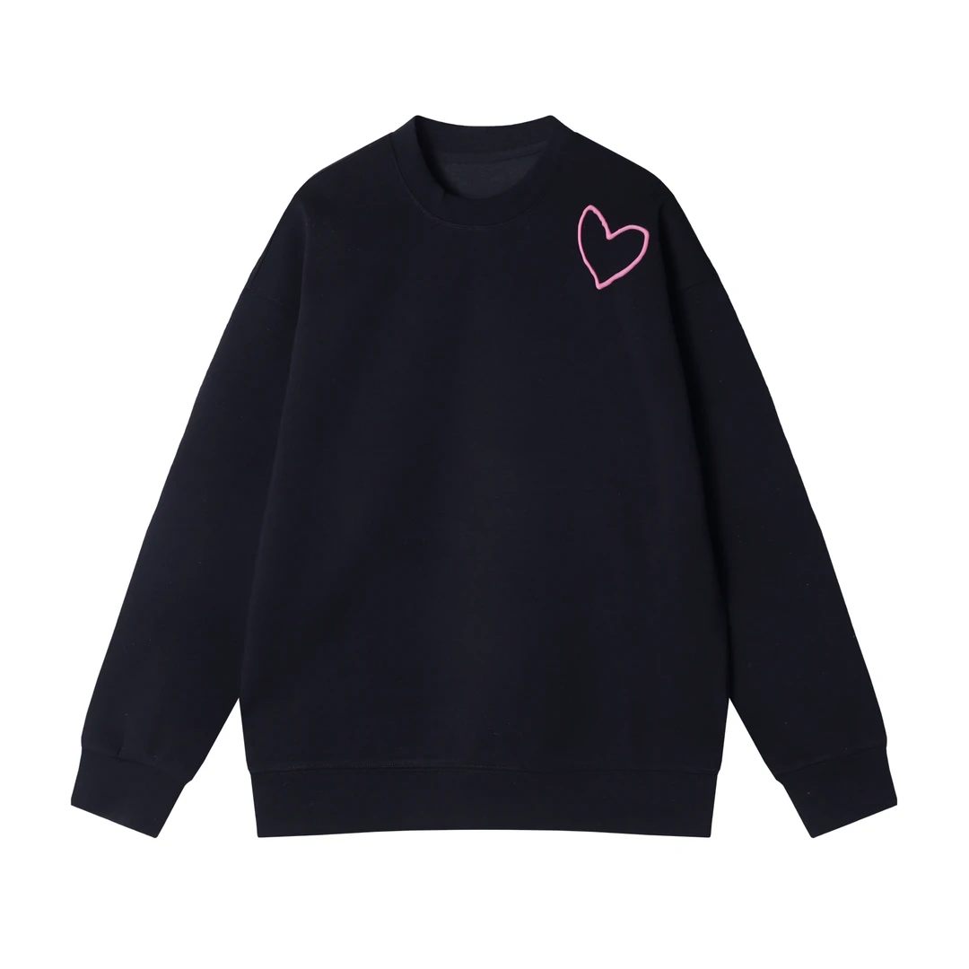 秋冬季新款时尚个性韩版纯色爱心圆领套头卫衣情侣休闲百搭上衣