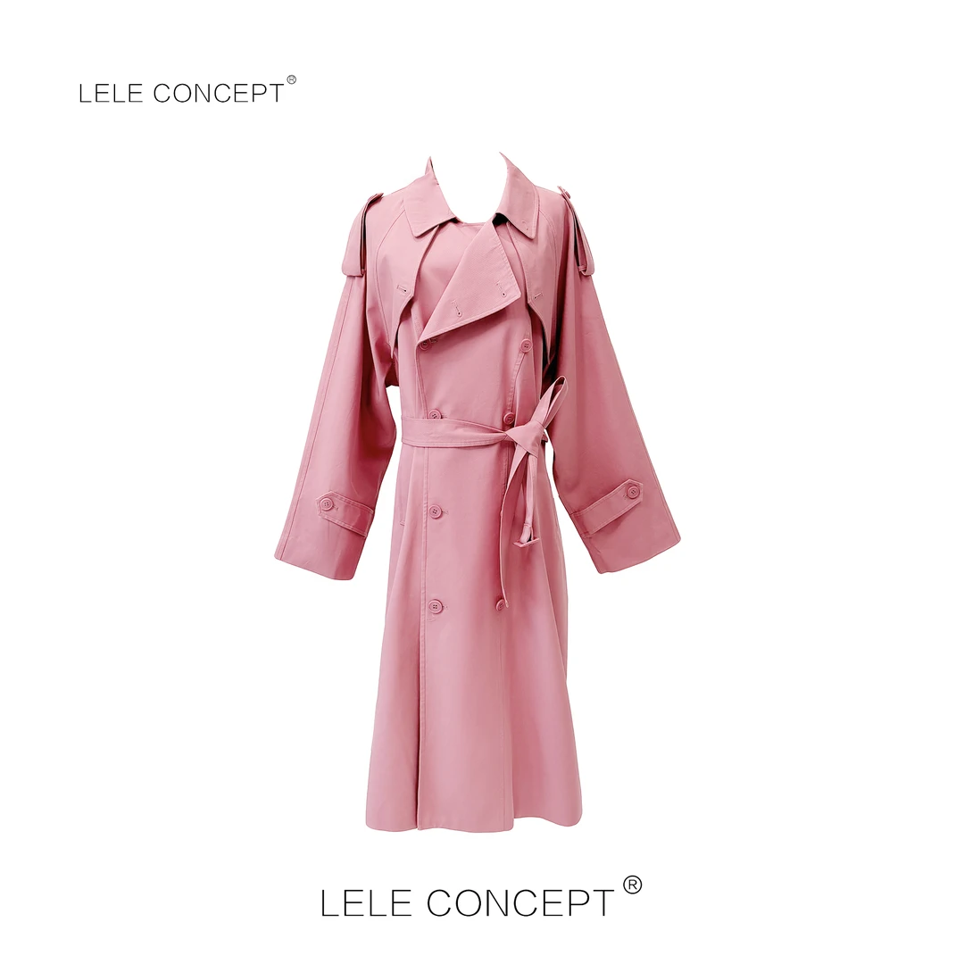 LELE CONCEPT｜肩章翻领腰带长款风衣经典翻领Y0527