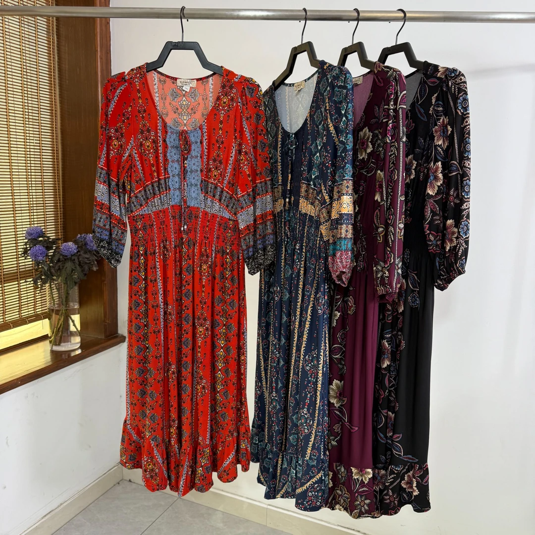 A048波西米亚四色蕾丝拼接休闲度假风连衣裙