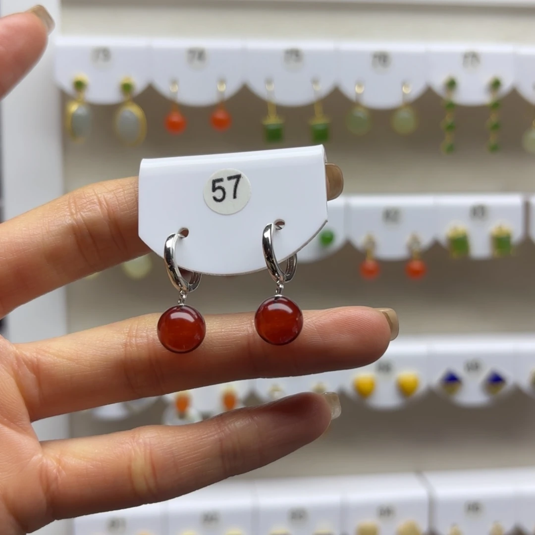 血珀银S925镶嵌耳饰