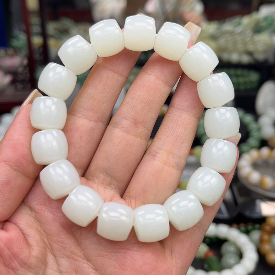和田玉手串未镶嵌和田玉新疆且末金山白玉卡14
