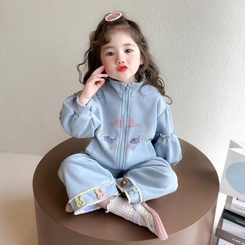 女童套装2025新款春季女孩韩版洋气时髦休闲运动两件套女宝宝春装