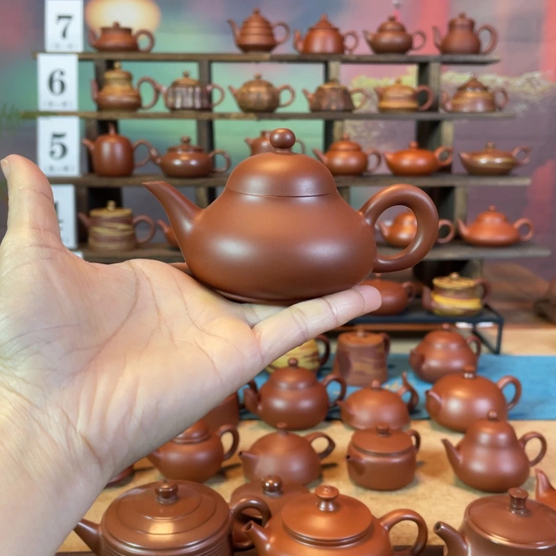 茶壶紫砂A****y潮州手工手拉朱泥梨壶