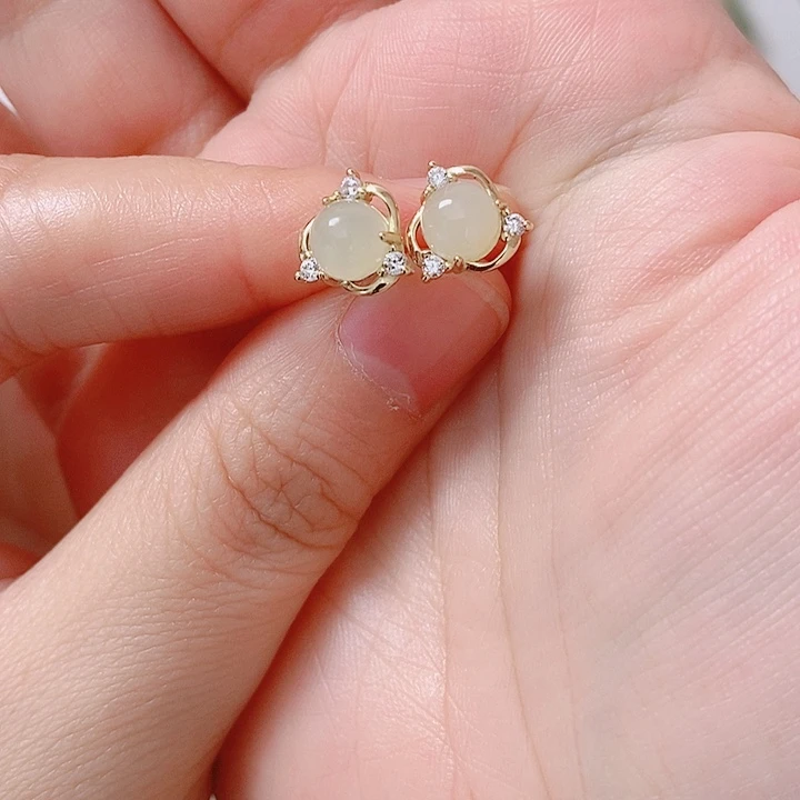 和田玉银S925镶嵌耳饰