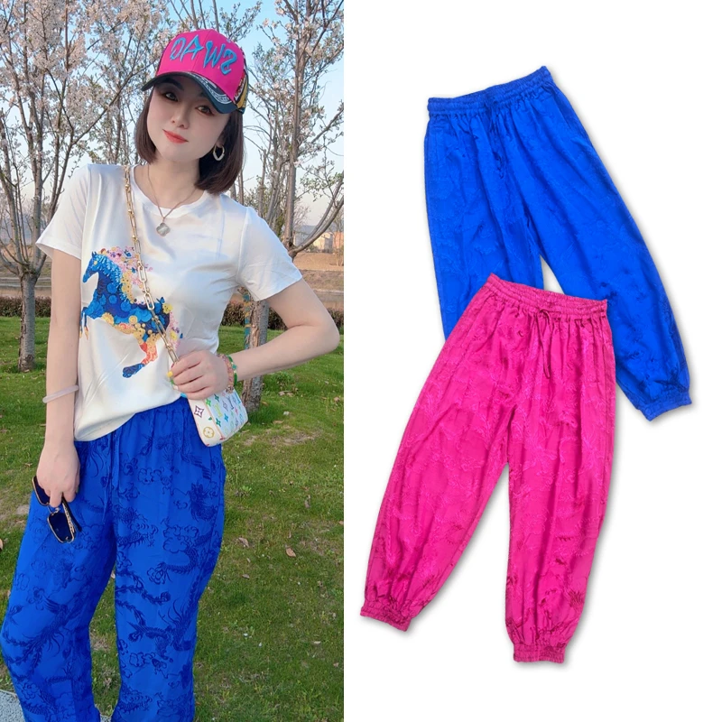 【DJ轻奢】国风提花裤子女2025年新款宽松阔腿裤垂感裤直筒长裤休闲