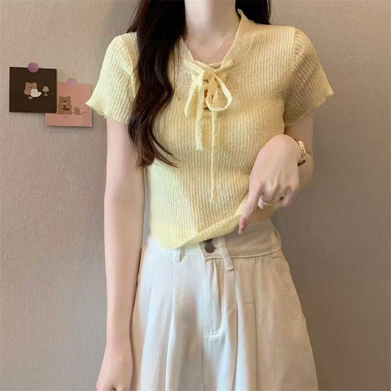 短袖毛针织衫小香风显瘦上衣不规则小香风