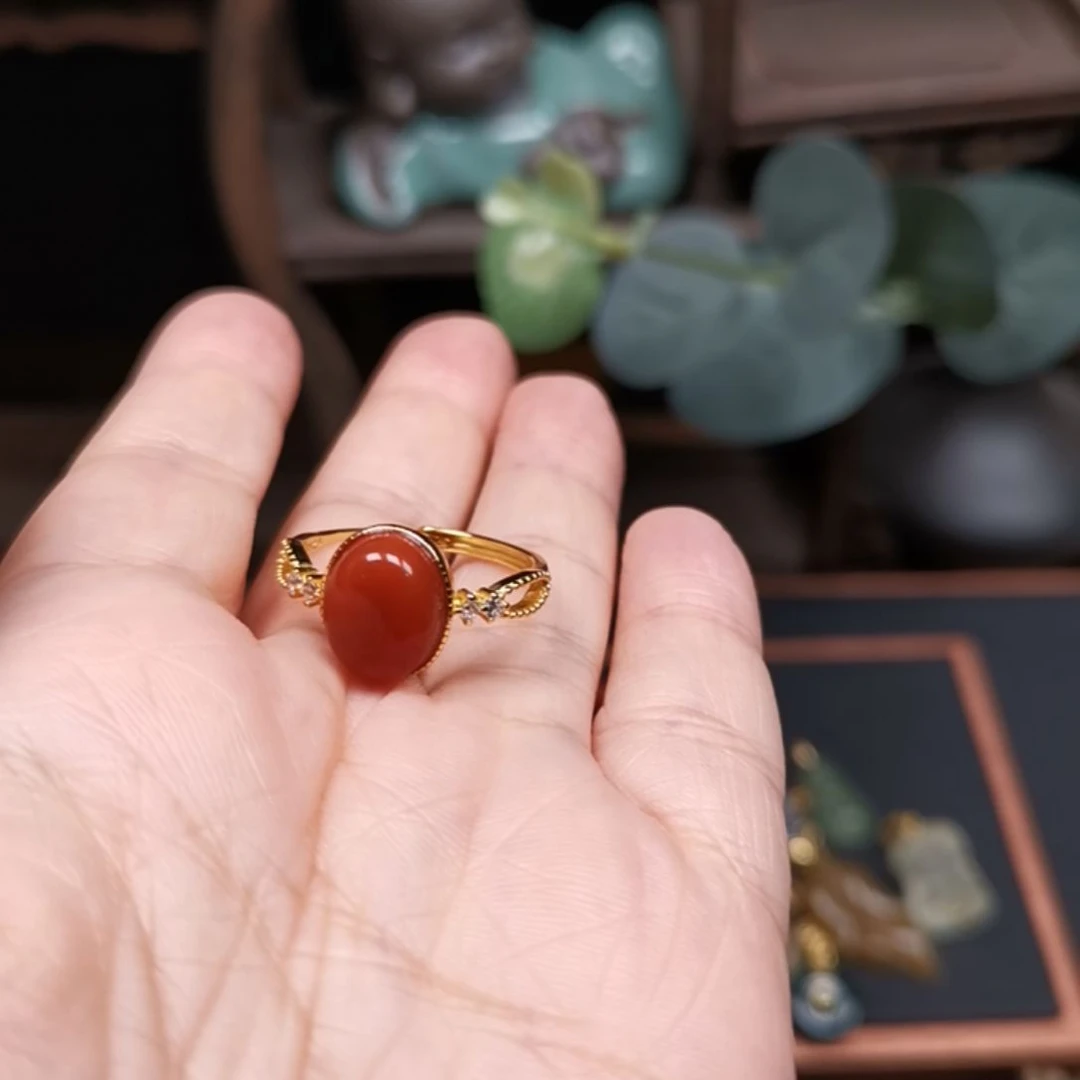 南红玛瑙戒指银S925镶嵌