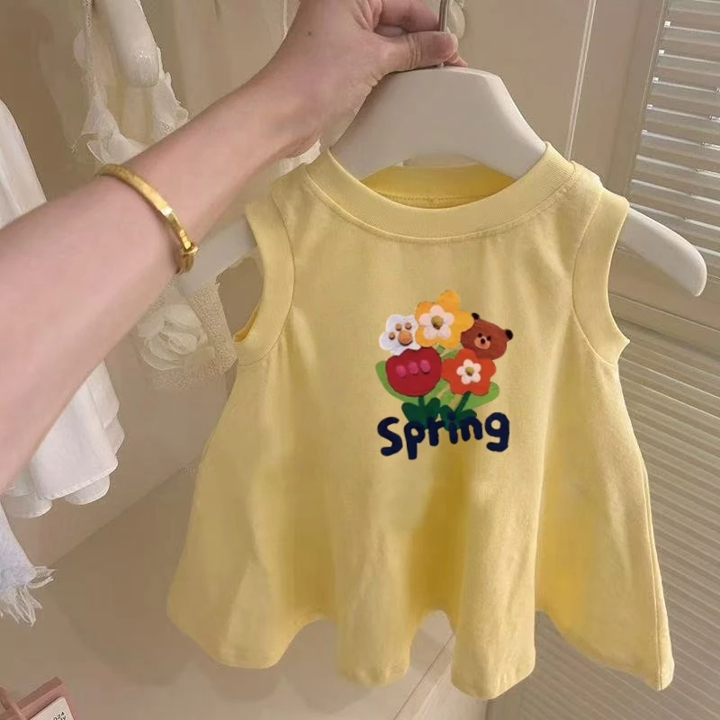 女童100%棉夏季连衣裙2025新款洋气可爱印花裙子宝宝百搭背心短裙