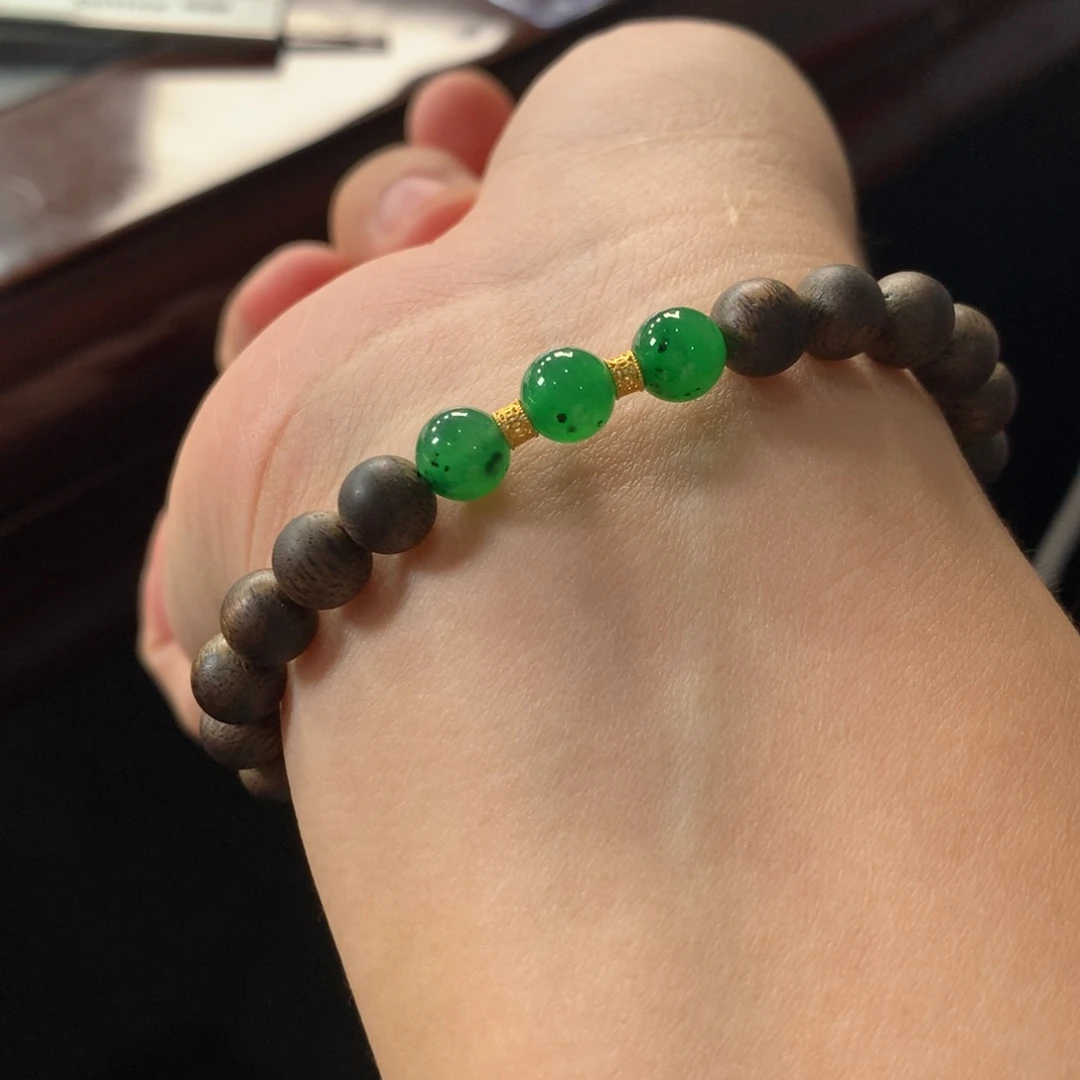 翡翠未镶嵌手链大漏！冰种虎皮翠浓阳绿半串 卡6.5