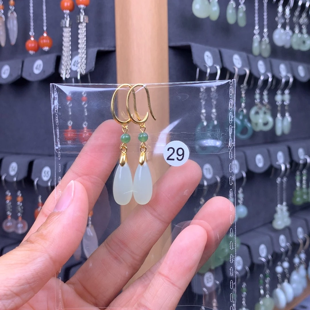 和田玉耳饰银S925镶嵌琳**