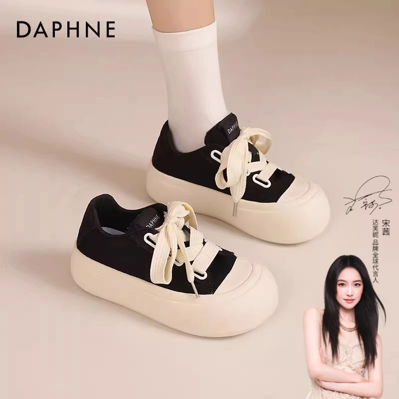 达芙妮小白鞋女夏秋爆款2025时尚百搭大头帆布鞋丑萌学生厚底女鞋