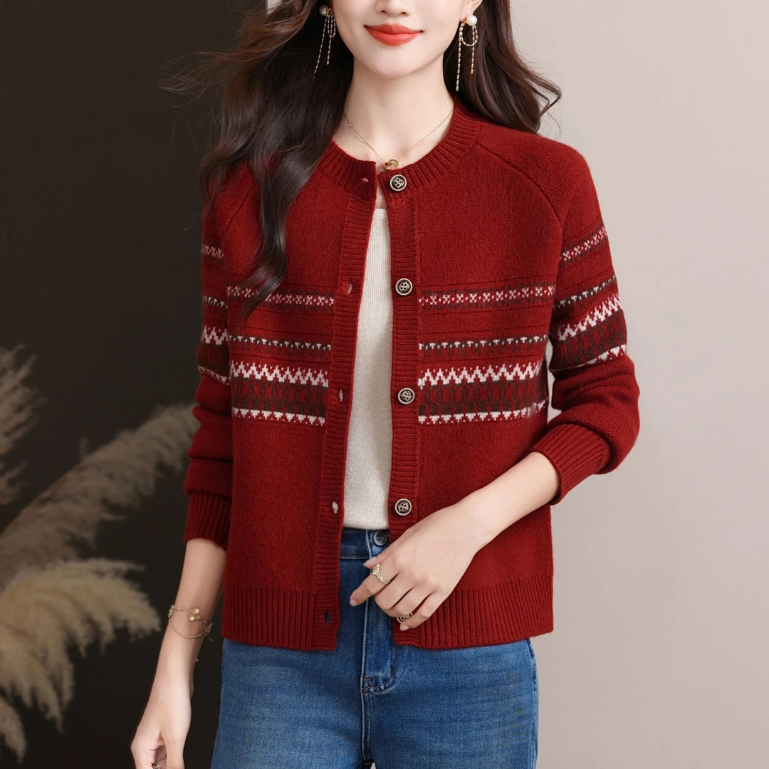 新款开衫女款显瘦遮肚宽松开衫洋气短款外搭圆领百搭时尚复古外搭