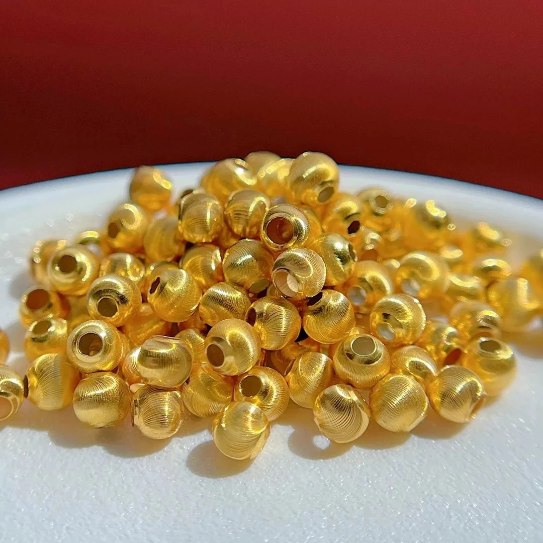 925银银制品 (一粒)925古法银镀金配件猫眼金珠散珠拉丝圆珠卡8