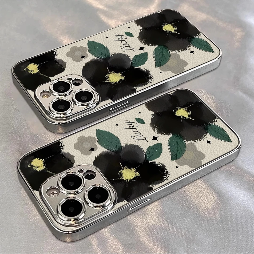 墨韵繁花适用苹果16promax手机壳iPhone15pro春夏14/13pro电镀女