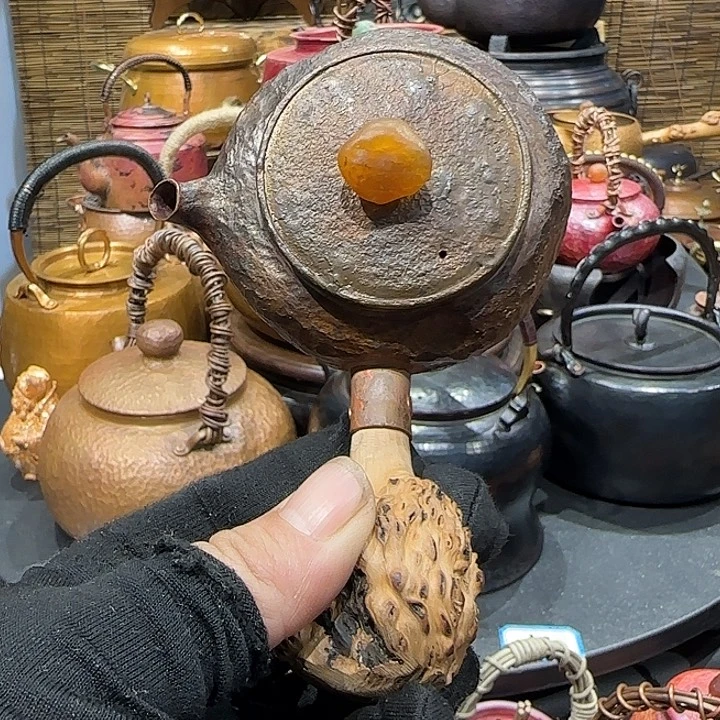 紫铜手工制作约100毫升容量侧把壶