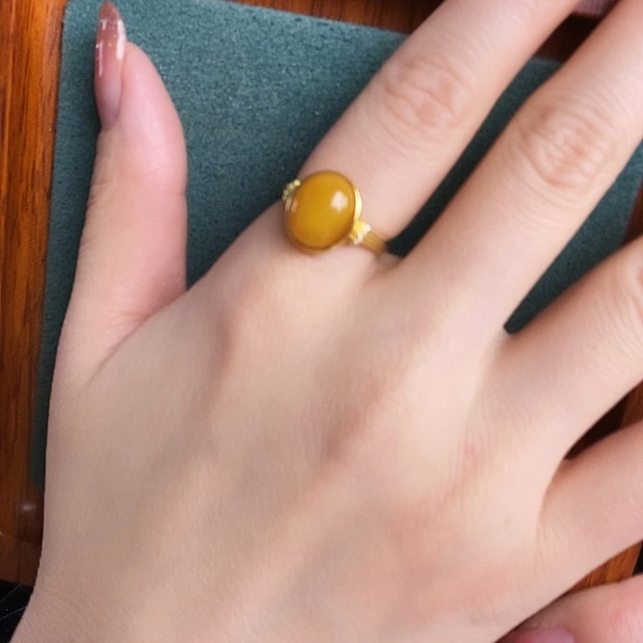 蜜蜡银S925镶嵌戒指戒指