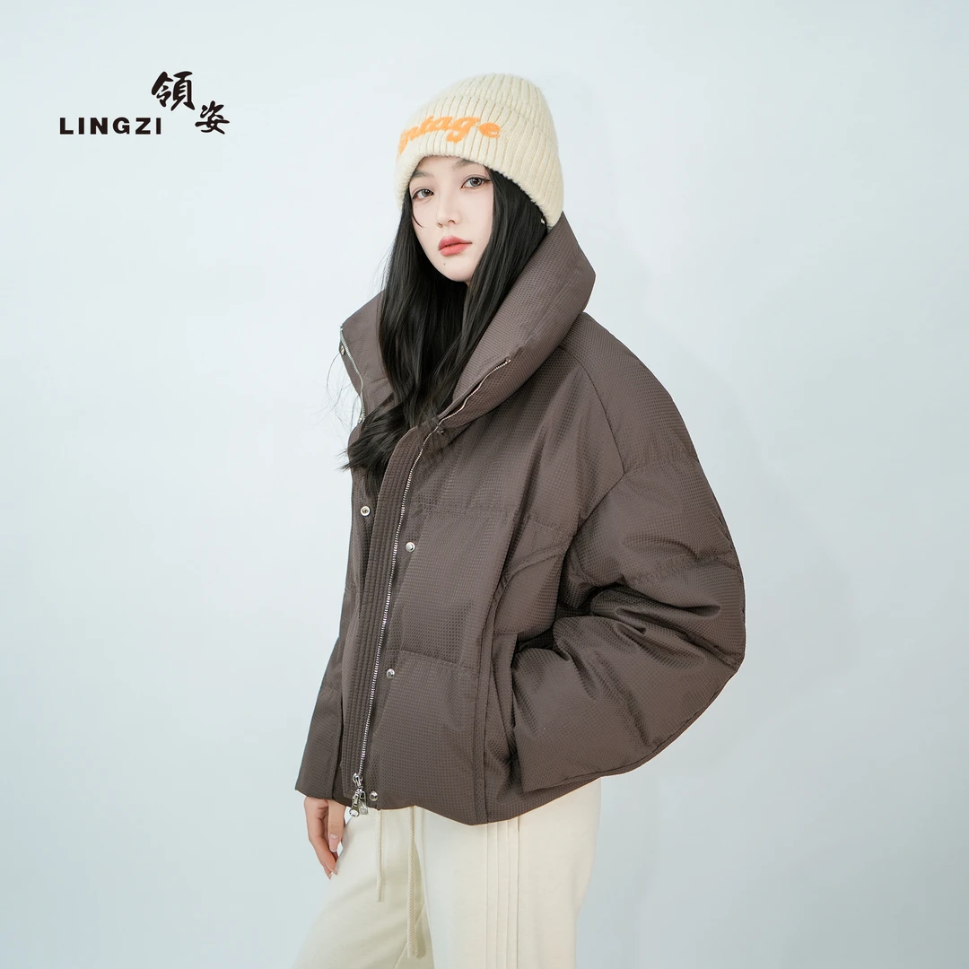 LINGZI/立领常规款宽松型短款缎面泡芙女款秋冬休闲羽绒服4130208
