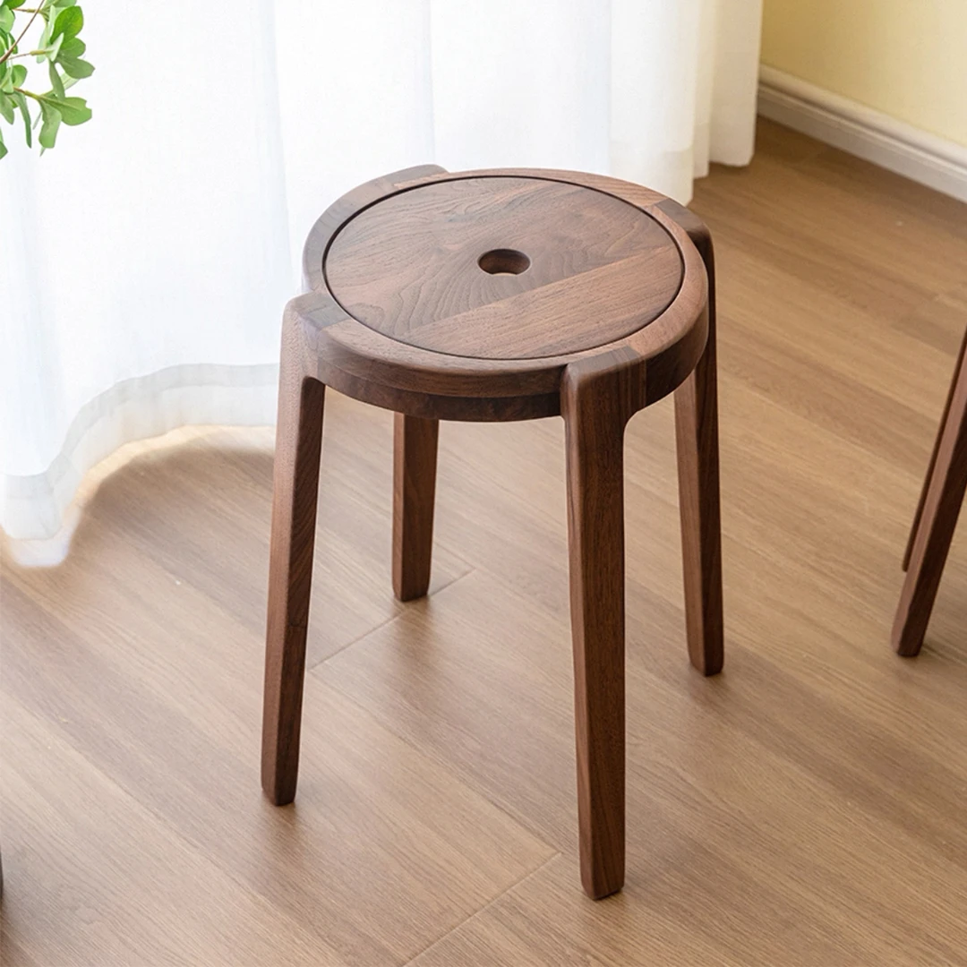 北美黑胡桃木全原木实木餐凳风车凳圆板凳可叠放家用餐桌凳梳妆凳