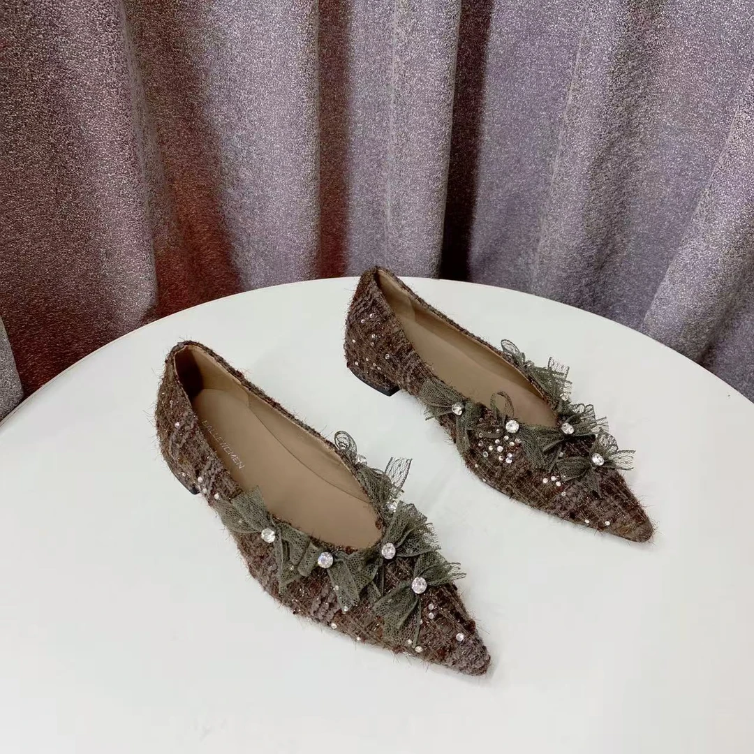 C8241 卡其色  时尚百搭低跟单鞋2025新款小香风品质女鞋