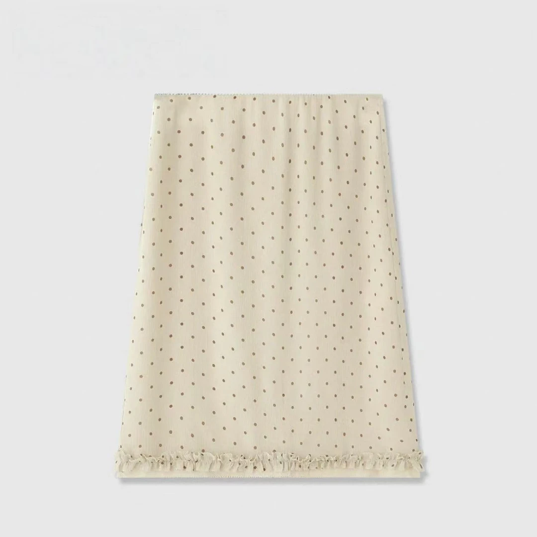 【XINQI】复古风丝滑轻透真丝波点蛋糕边半裙XQ0905