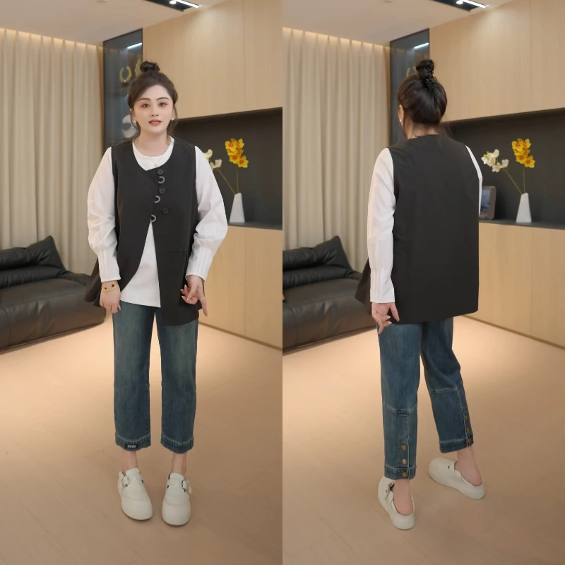 【胖佳佳】马拉牛仔裤 九分宽松烟管裤春季高腰百搭女H625Z00524