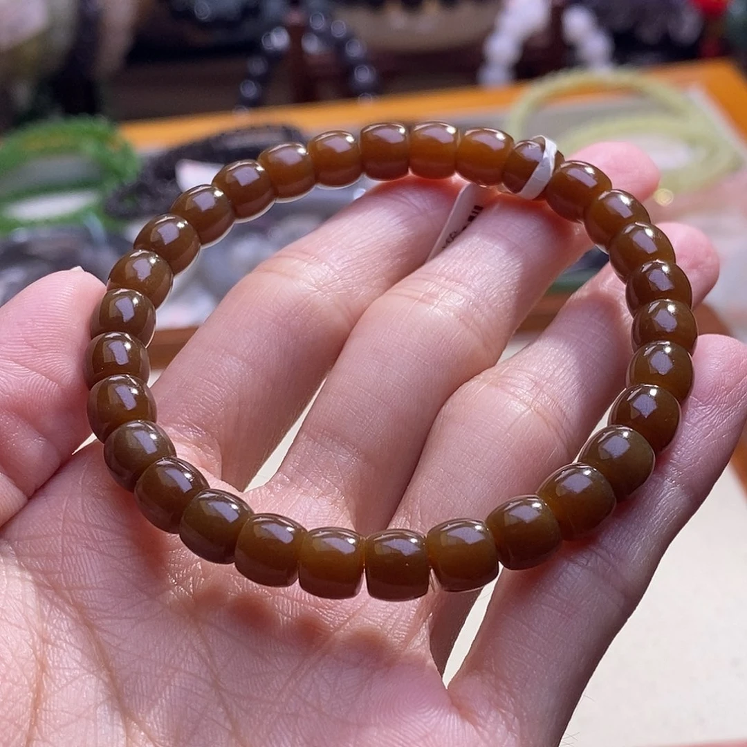 颈饰未镶嵌和田玉且末糖直切手串7MM
