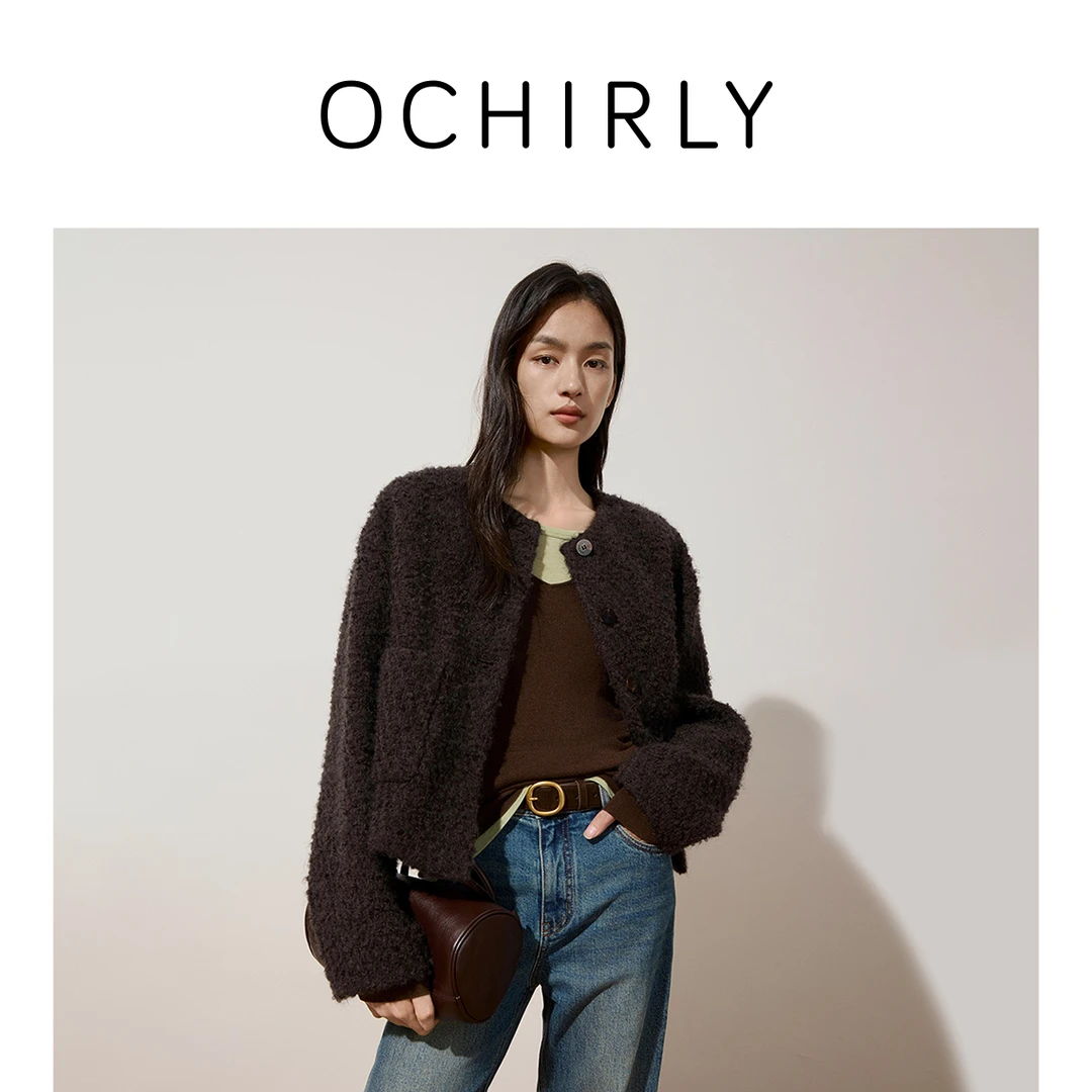 【季末折扣】欧时力 澳大利亚美丽诺羊毛花式呢外套小香秋冬新品