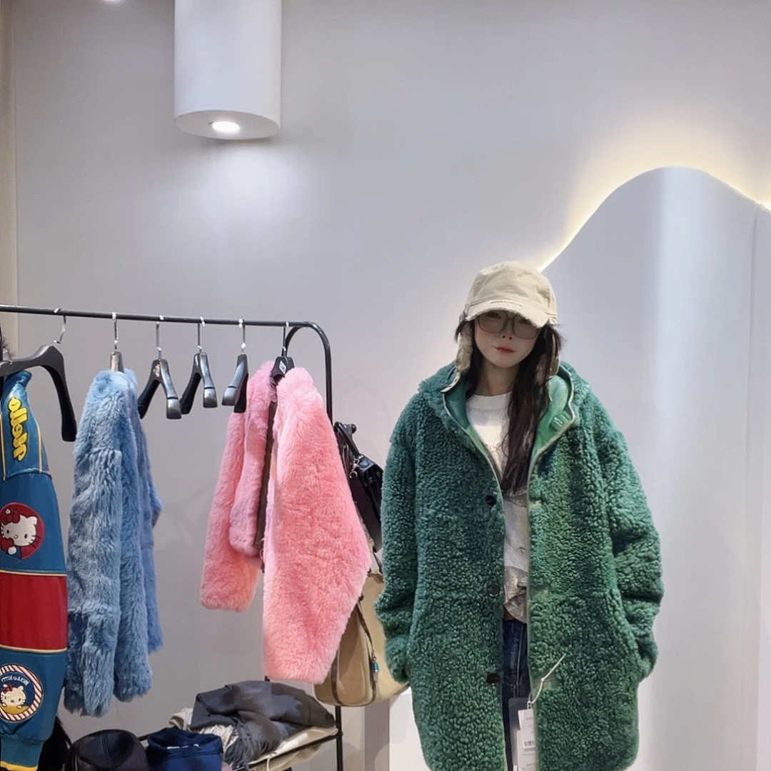 从***始真皮皮毛一体外套222-3260深绿