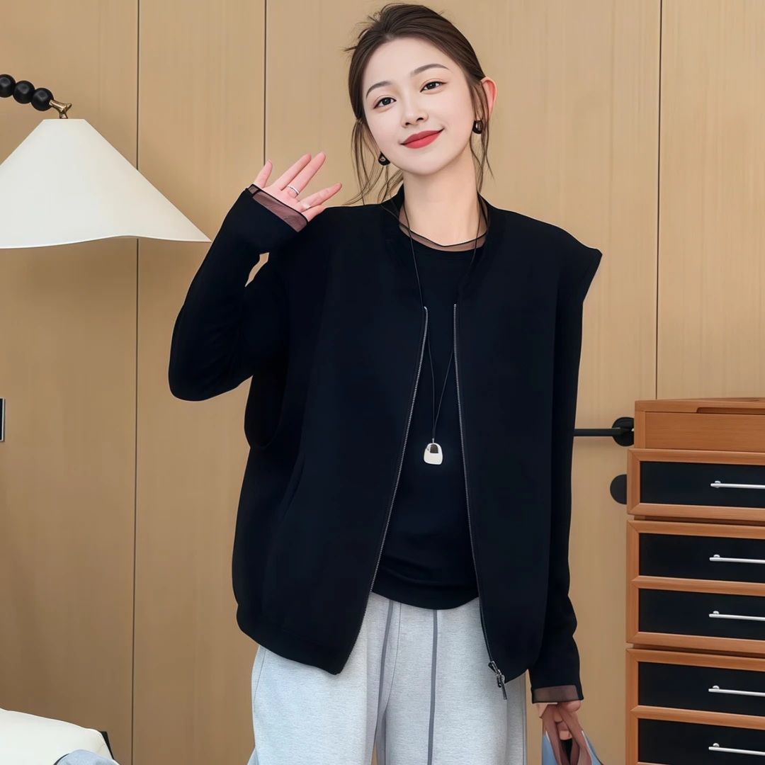 时尚立体饺子边捏褶马甲女2025秋季大码胖MM拉链无袖百搭外套