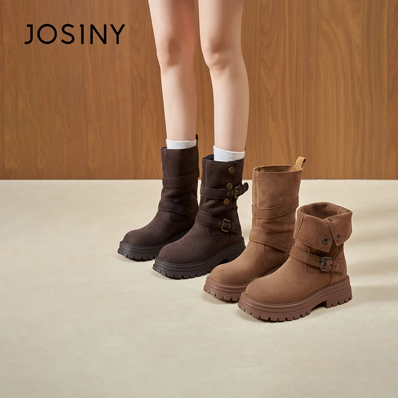 卓诗尼厚底短靴女款2025冬季新款复古美拉德西部牛仔靴增高马丁靴