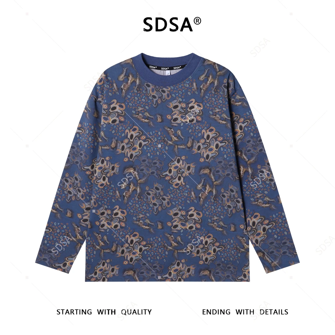 SDSA男士秋冬新款痞帅男装休闲圆领休闲轻奢长款T恤宽松型设计师