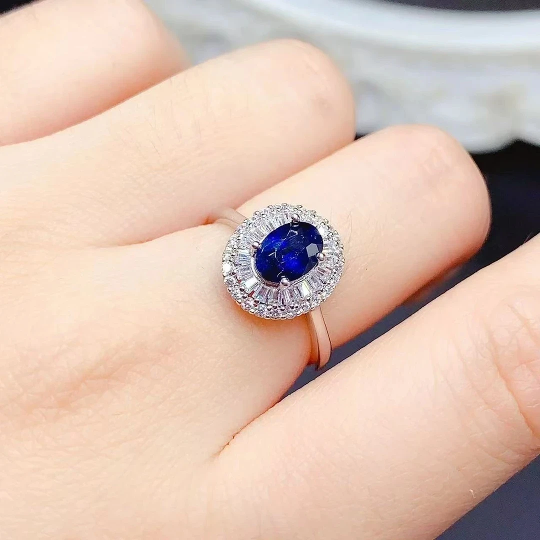 天然蓝宝石皇家蓝 s925银主石5x7mm开口戒 A516
