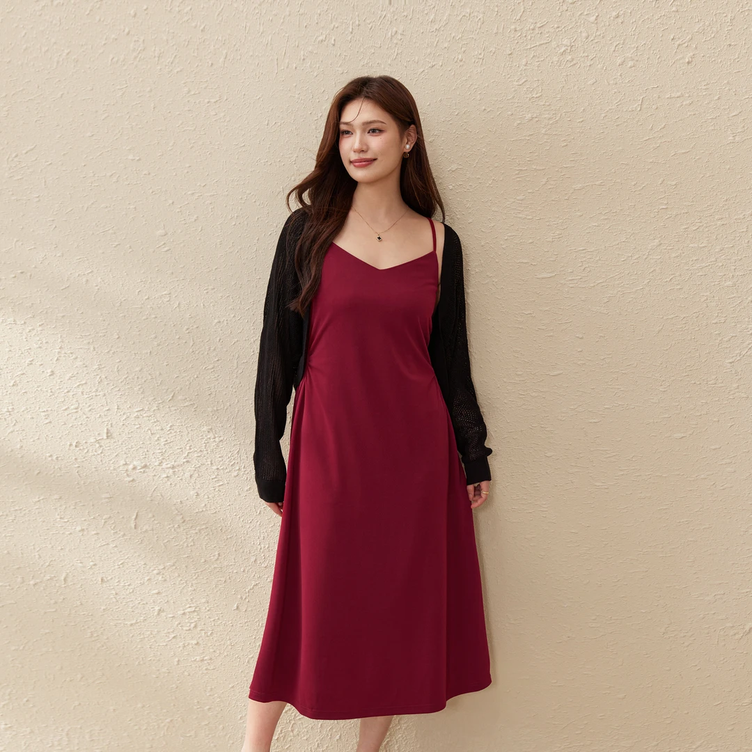 【优雅时尚吊带连衣裙】纤莉秀大码女装法式洋气显瘦连衣裙QK1436