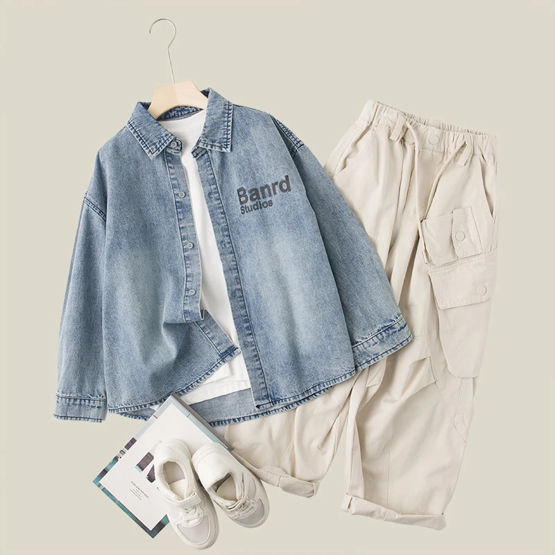 吴小越w994男童牛仔外套同学痞帅男孩春装新款衬衣版型秋款大童