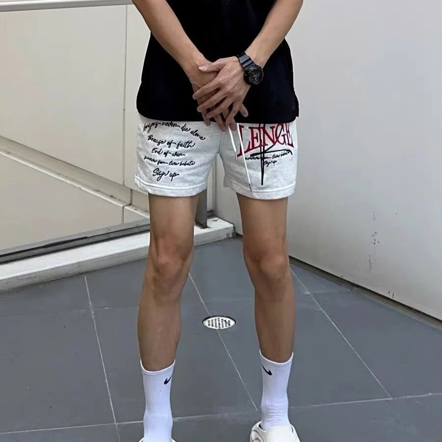 美式潮牌复古运动篮球短裤男夏季高街刺绣宽松休闲不过膝四五分裤