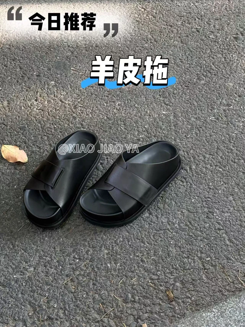 XIAOJIAOYA【羊皮拖】“欧货小众设计师款高级感一字拖”（跟高4）