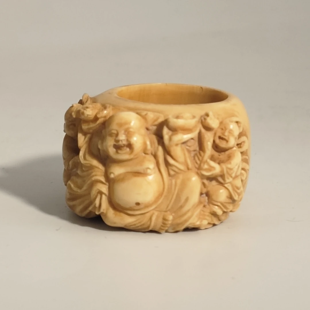 猛犸牙雕港工回流弥勒扳指内径21mm+外径40*34mm假一罚四X1307