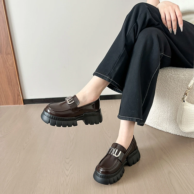 A38大码女鞋爆款软底乐福鞋ins增高6cm厚底乐福鞋特大码