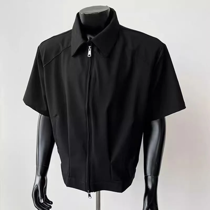 衬衫cc特大码黑色上衣斤简约双拉链夏季短袖男女cleanfit300翻领